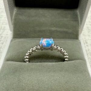 New Sterling Silver & Natural Opal Beaded Band Ring, Size 7